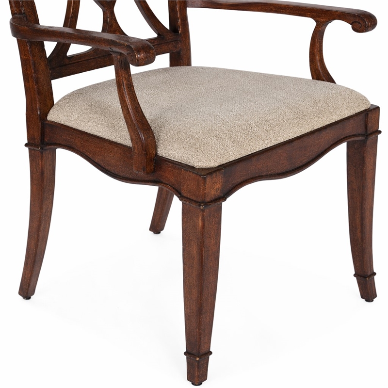 Bowery Hill Upholstered Arm Chair with Cherry Finish and Fabric Seat