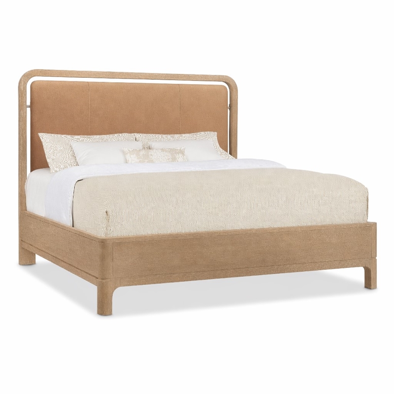 Bowery Hill California King Bed with Leather Upholstery and Oak Veneers