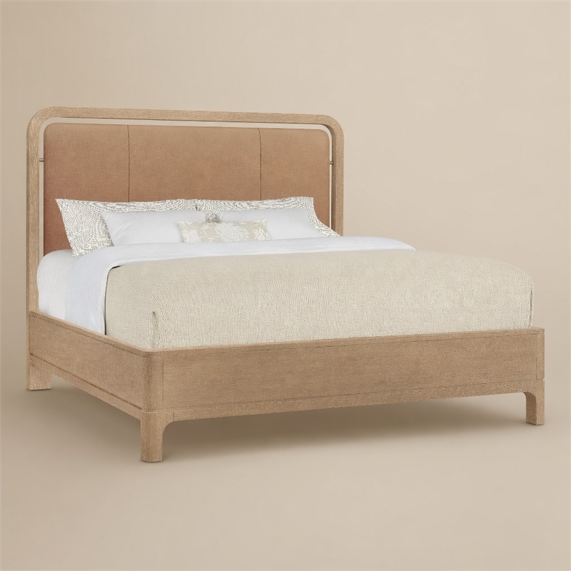 Bowery Hill California King Bed with Leather Upholstery and Oak Veneers