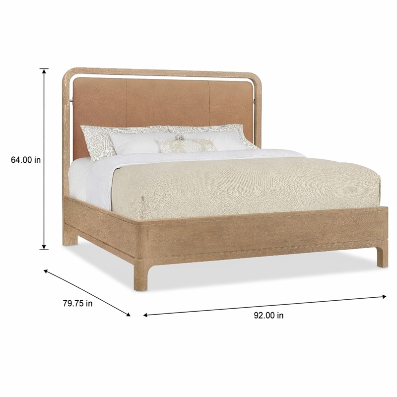 Bowery Hill California King Bed with Leather Upholstery and Oak Veneers