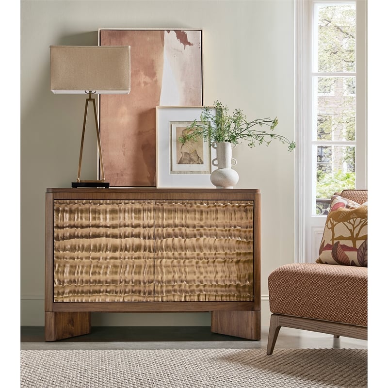 Bowery Hill Two Door Chest with Walnut Veneers and Sculptural Bronze