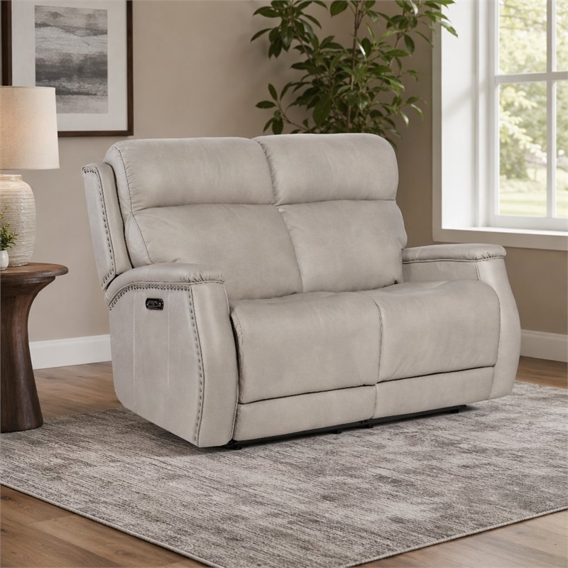 Bowery Hill Zero Gravity Recline Loveseat in Semi-Aniline Grey Leather