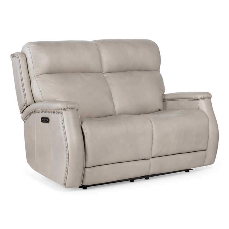Bowery Hill Zero Gravity Recline Loveseat in Semi-Aniline Grey Leather