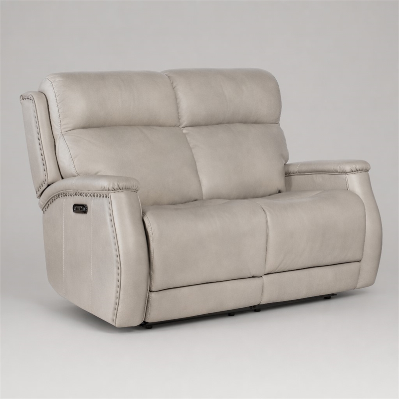 Bowery Hill Zero Gravity Recline Loveseat in Semi-Aniline Grey Leather