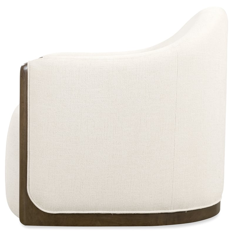 Bowery Hill Swivel Chair with Brown Wood Trim in Beige Fabric