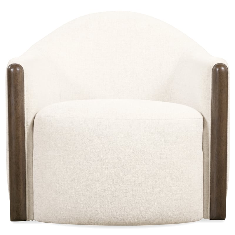 Bowery Hill Swivel Chair with Brown Wood Trim in Beige Fabric