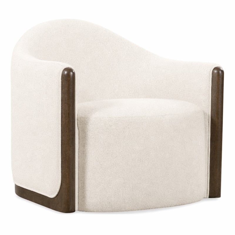 Bowery Hill Swivel Chair with Brown Wood Trim in Beige Fabric
