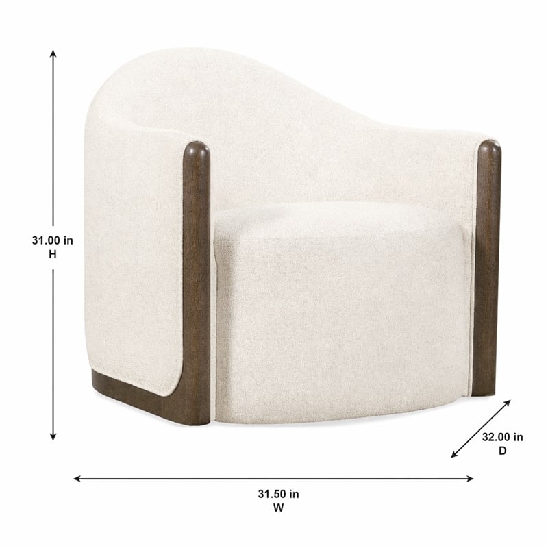 Bowery Hill Swivel Chair with Brown Wood Trim in Beige Fabric