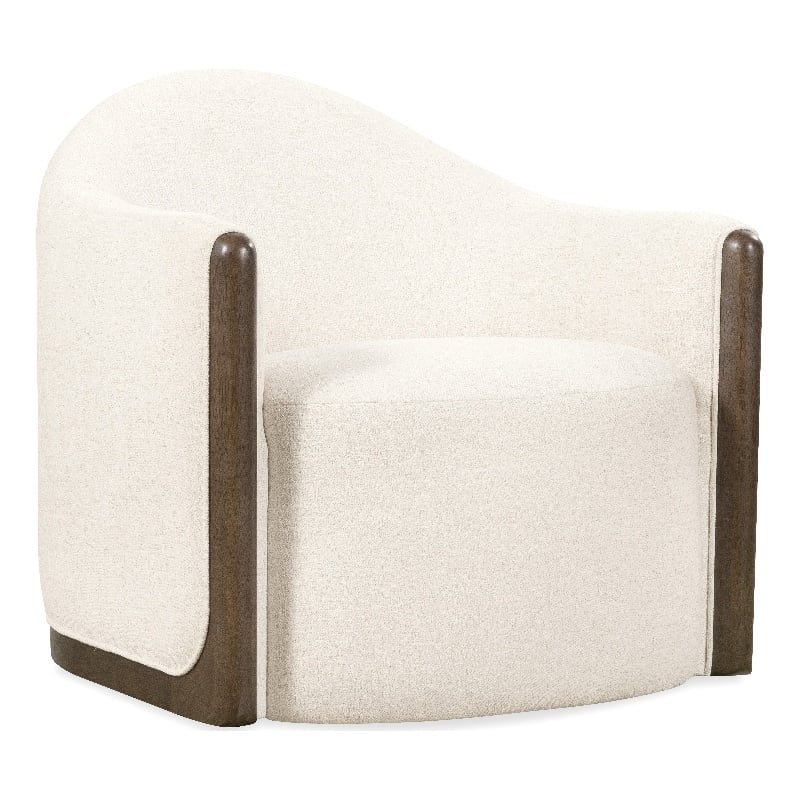 Bowery Hill Swivel Chair with Brown Wood Trim in Beige Fabric