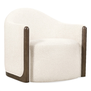 Bowery Hill Swivel Chair with Brown Wood Trim in Beige Fabric