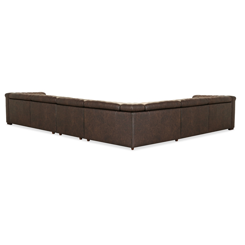 Bowery Hill Brown Leather Chesterfield 6 Seat Power Reclining Sectional