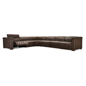 Bowery Hill Brown Leather Chesterfield 6 Seat Power Reclining Sectional