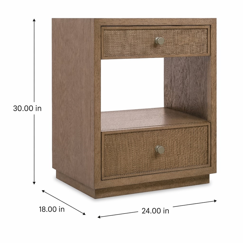 Bowery Hill 2 Drawer Nightstand in Brown Wood with Cane Detailing