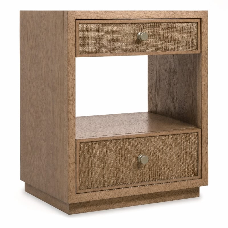 Bowery Hill 2 Drawer Nightstand in Brown Wood with Cane Detailing