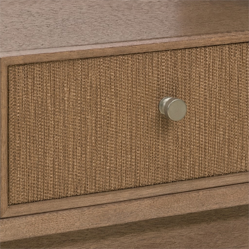 Bowery Hill 2 Drawer Nightstand in Brown Wood with Cane Detailing