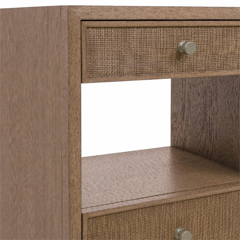 Bowery Hill 2 Drawer Nightstand in Brown Wood with Cane Detailing
