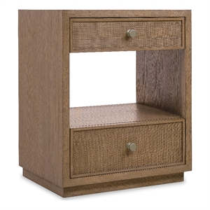 Bowery Hill 2 Drawer Nightstand in Brown Wood with Cane Detailing