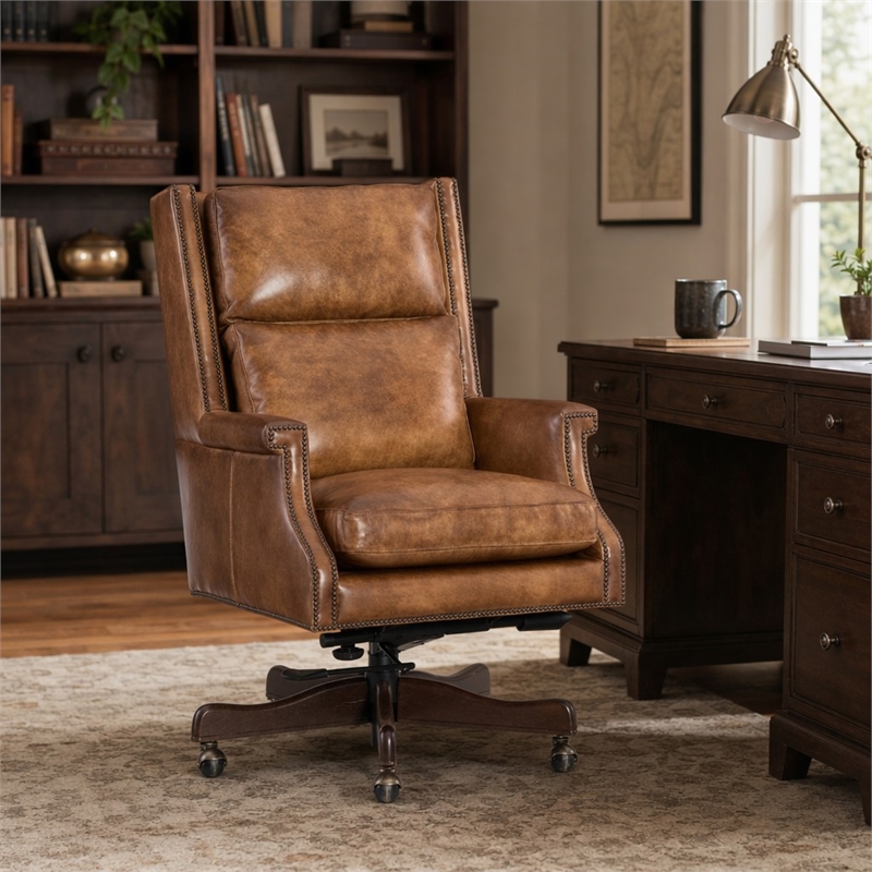 Bowery Hill Beckett Leather Office Chair in Natchez Brown Upholstery