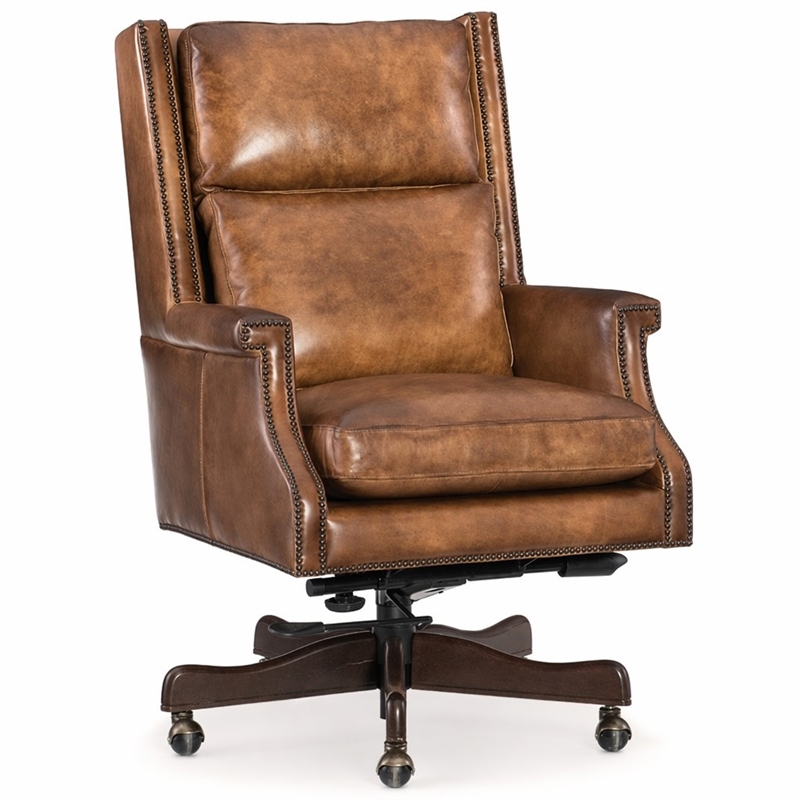 Bowery Hill Beckett Leather Office Chair in Natchez Brown Upholstery