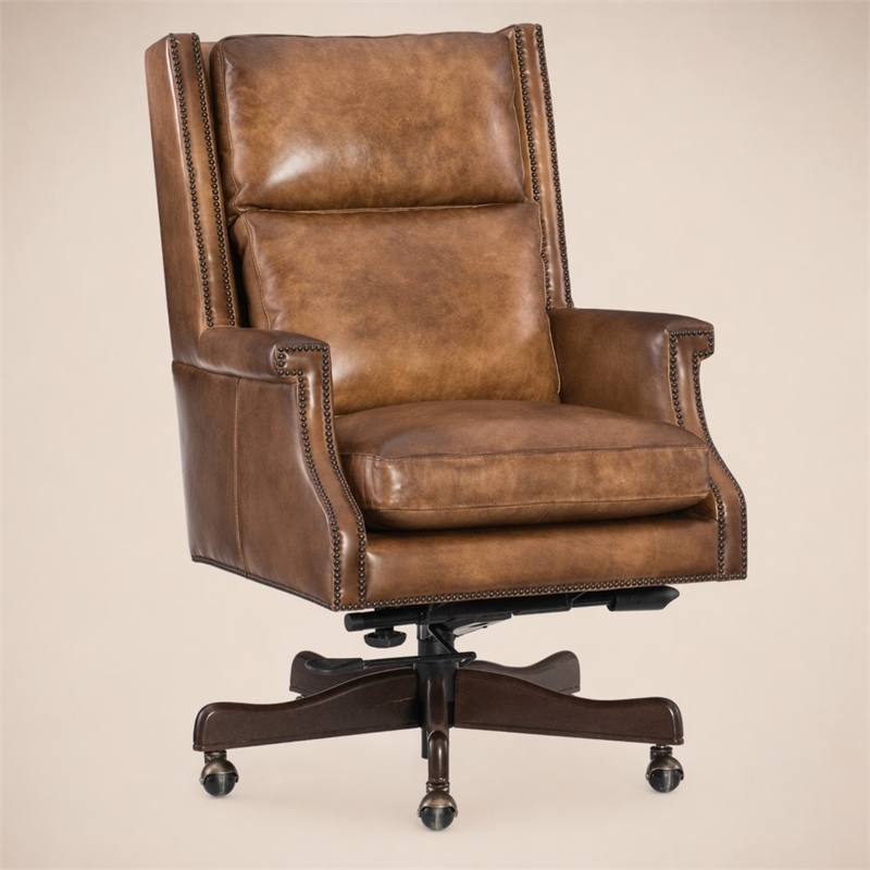 Bowery Hill Beckett Leather Office Chair in Natchez Brown Upholstery