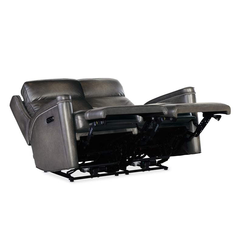 Bowery Hill Hamilton Power Loveseat with Power Headrest in Gray Leather