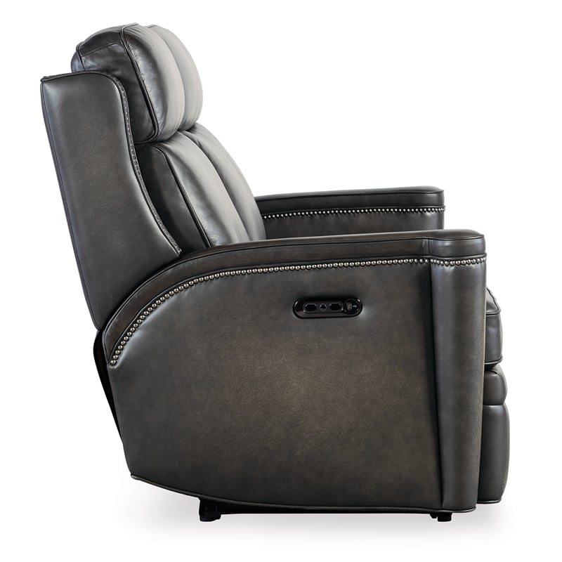 Bowery Hill Hamilton Power Loveseat with Power Headrest in Gray Leather