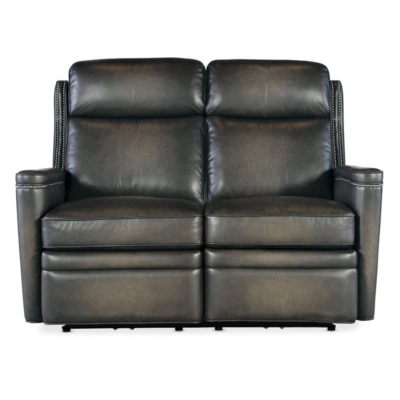 Bowery Hill Hamilton Power Loveseat with Power Headrest in Gray Leather