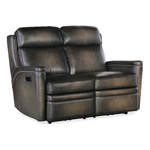 Bowery Hill Hamilton Power Loveseat with Power Headrest in Gray Leather