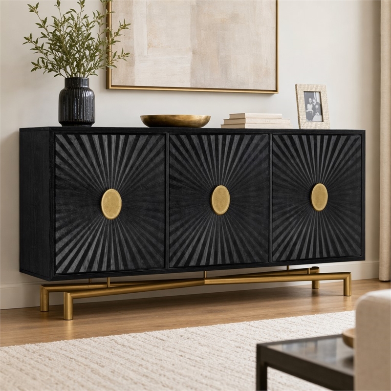 Bowery Hill 69 in Entertainment Console in Rustic Black Finish