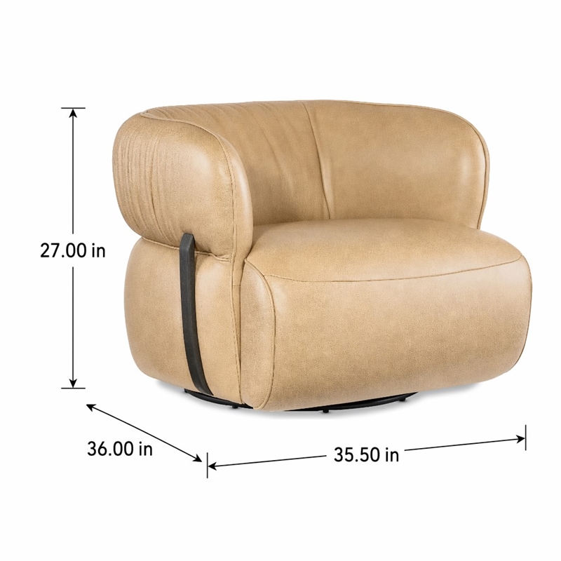 Bowery Hill McGuire Swivel Chair in Beige Leather and Walnut Accents