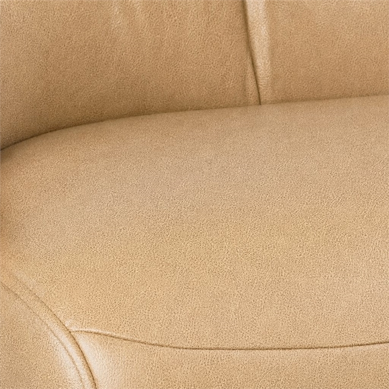 Bowery Hill McGuire Swivel Chair in Beige Leather and Walnut Accents
