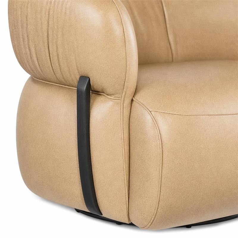 Bowery Hill McGuire Swivel Chair in Beige Leather and Walnut Accents