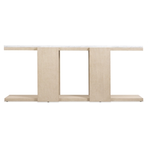 Bowery Hill Console Table Stone Top Natural Wood Base Rectangular Shape