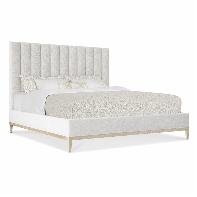 Bowery Hill Cascade California King Upholstered Bed in White Fabric
