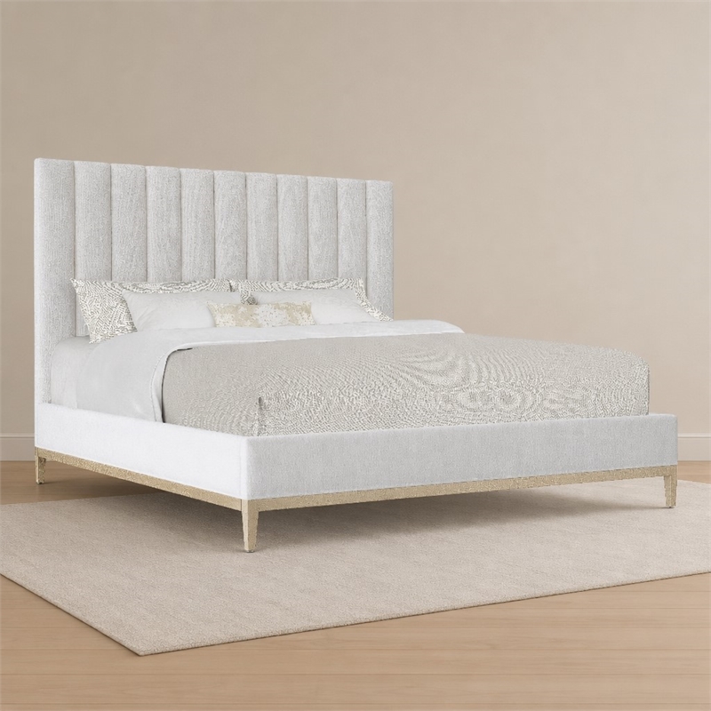 Bowery Hill Cascade California King Upholstered Bed in White Fabric