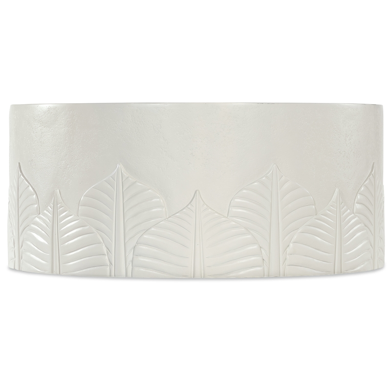 Bowery Hill Round Cocktail Table in White Wood with Embossed Finish