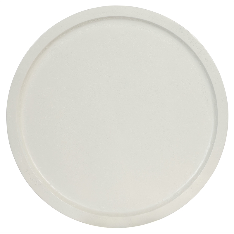 Bowery Hill Round Cocktail Table in White Wood with Embossed Finish
