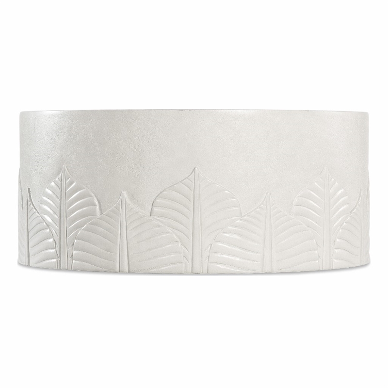 Bowery Hill Round Cocktail Table in White Wood with Embossed Finish