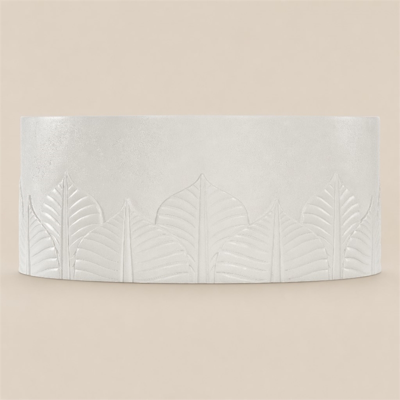 Bowery Hill Round Cocktail Table in White Wood with Embossed Finish