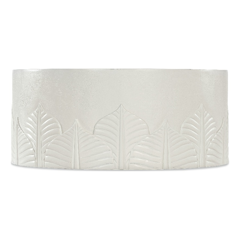 Bowery Hill Round Cocktail Table in White Wood with Embossed Finish