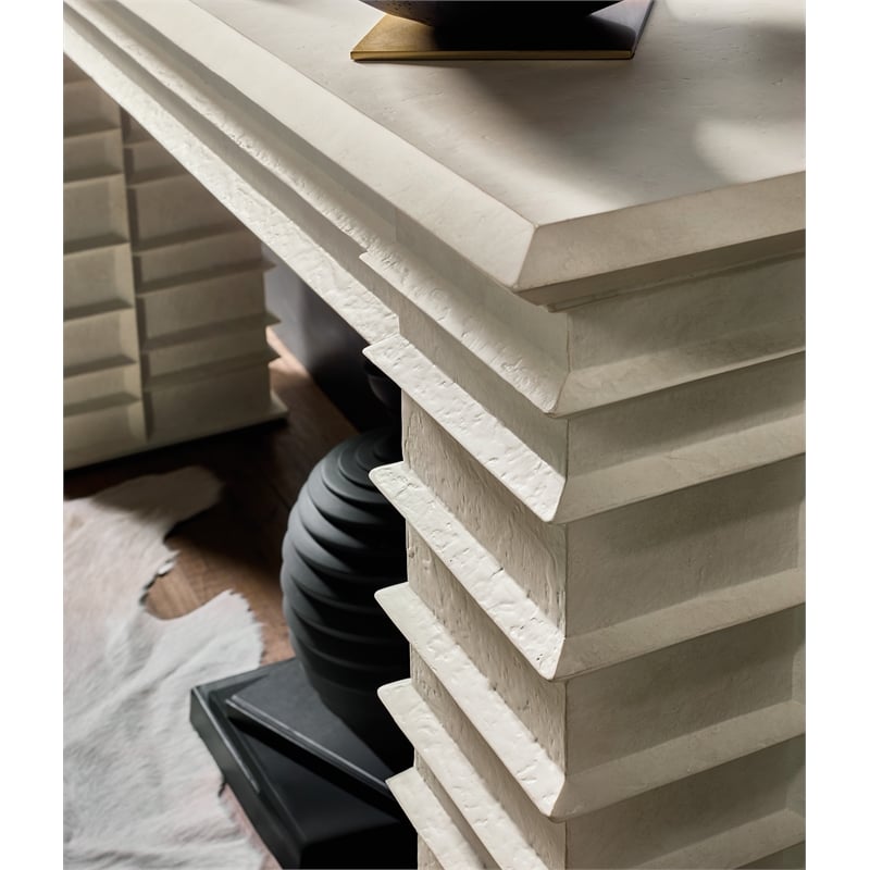 Bowery Hill Melrose Console Table in Cream Wood and Resin Finish