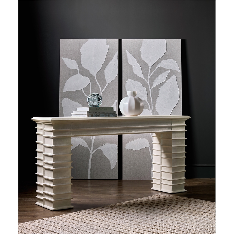 Bowery Hill Melrose Console Table in Cream Wood and Resin Finish