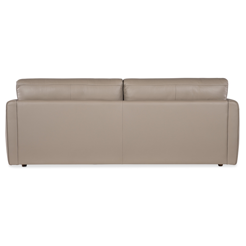 Bowery Hill Meridian Sofa in Gray Top Grain Leather with Wood Trim