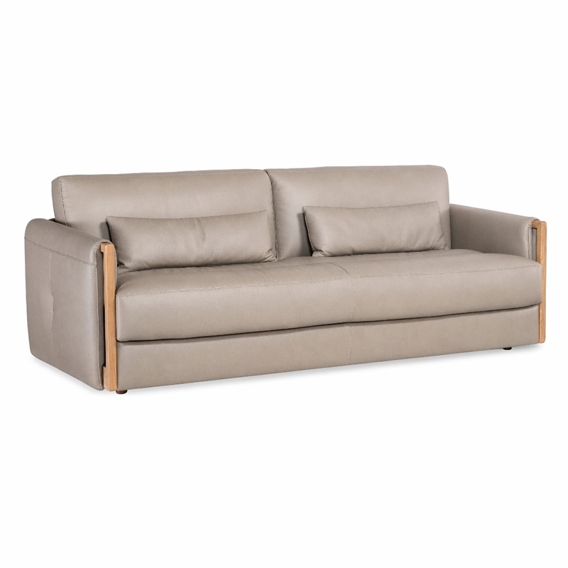 Bowery Hill Meridian Sofa in Gray Top Grain Leather with Wood Trim