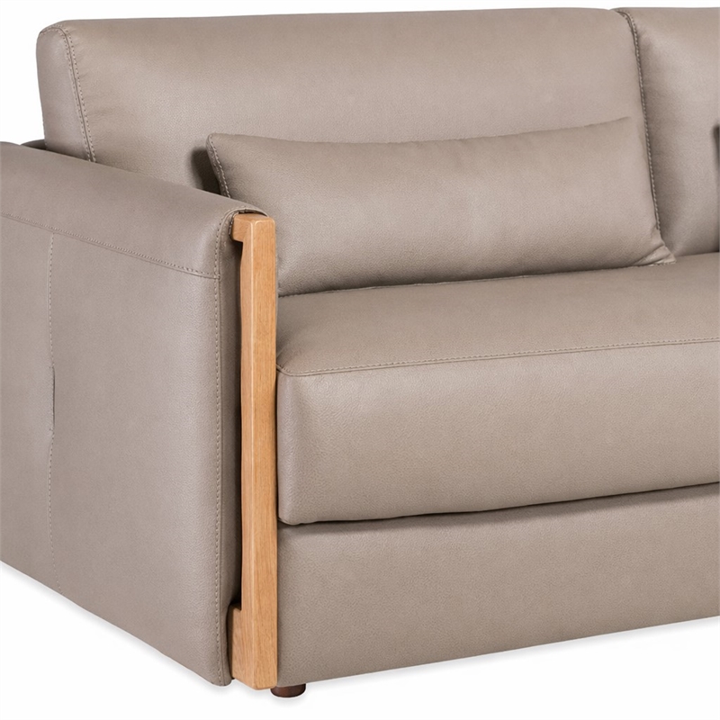 Bowery Hill Meridian Sofa in Gray Top Grain Leather with Wood Trim