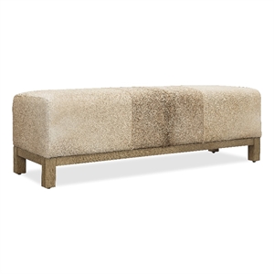 Bowery Hill Hair-On-Hide Leather Bench with Oak Base in Brown