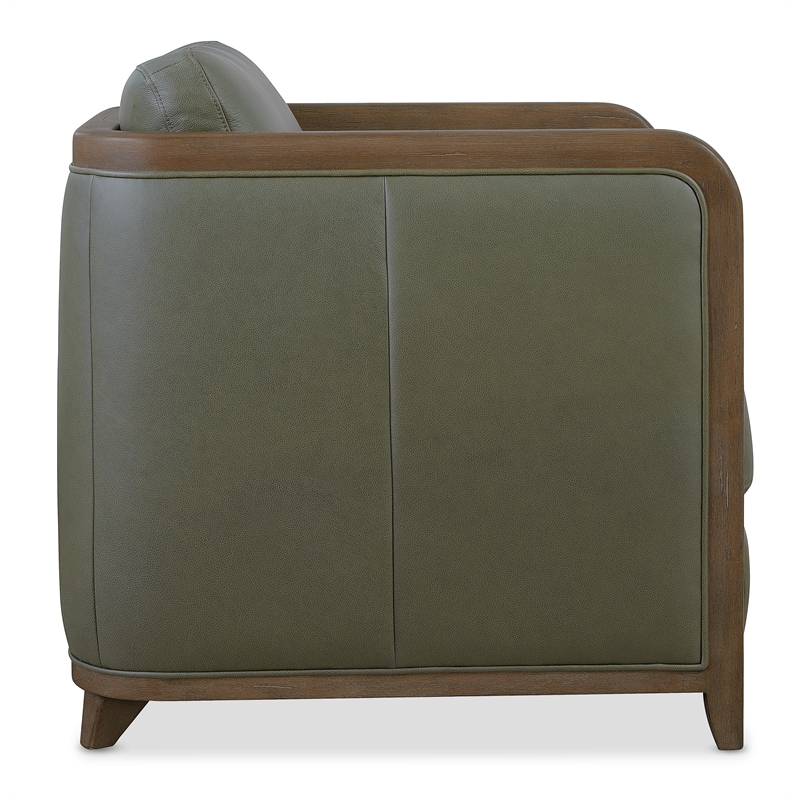 Bowery Hill Breeze Accent Chair in Green Leather with Wood Frame