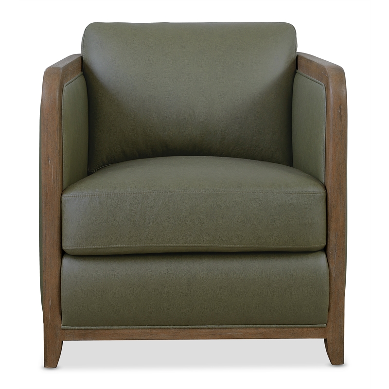 Bowery Hill Breeze Accent Chair in Green Leather with Wood Frame