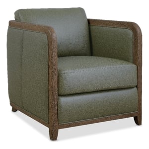 Bowery Hill Breeze Accent Chair in Green Leather with Wood Frame