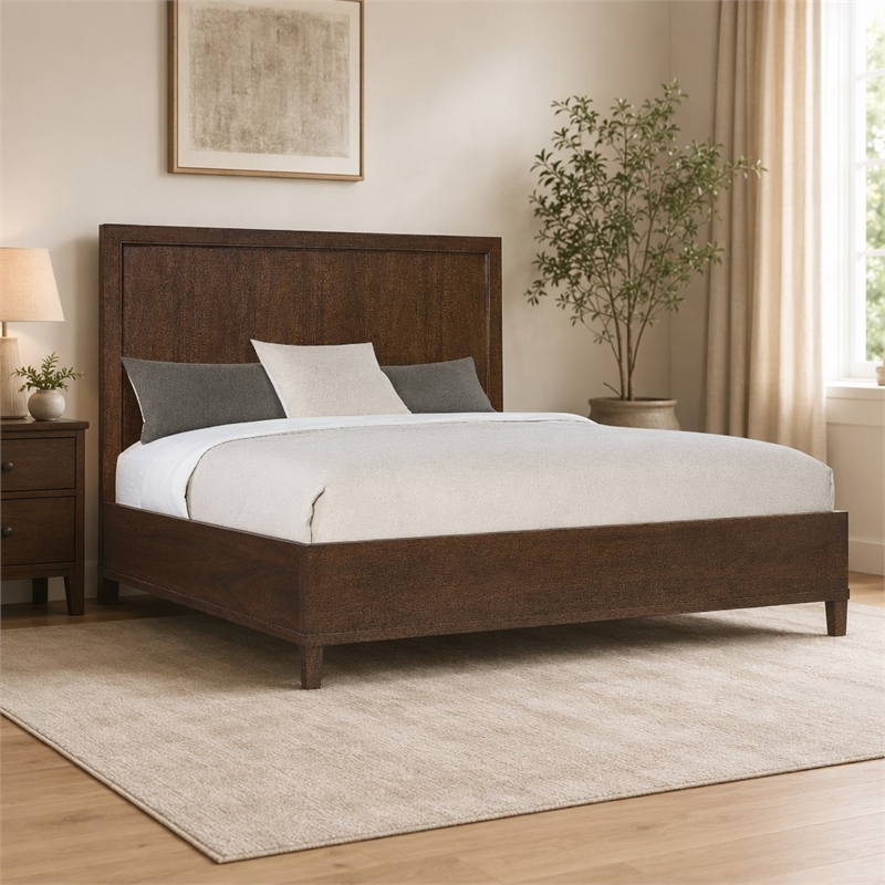 Bowery Hill Archives California King Panel Bed in Dark Natural Wood